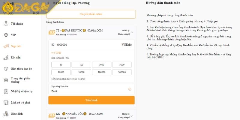 Điều Khoản Điều Kiện Daga Thông Tin Cần Biết Đảm Bảo An Toàn 2 Quy định về nạp và rút tiền
